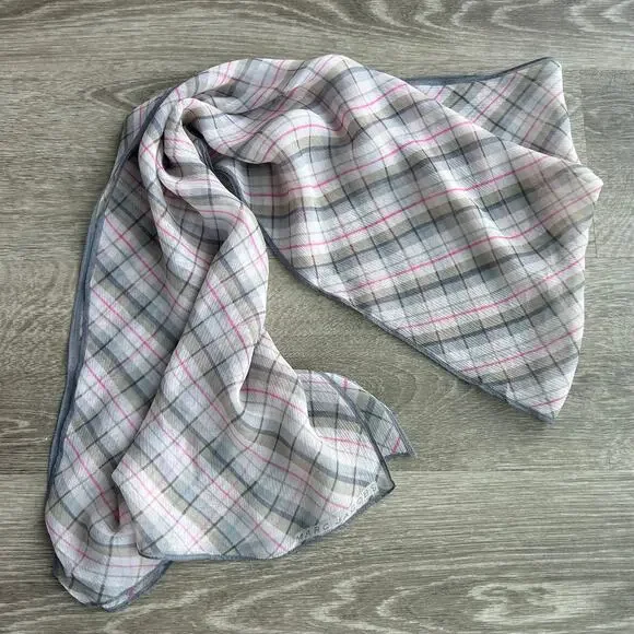 Marc Jacobs Silk Plaid Rectangular Scarf Lightweight Logo Detail - Picture 9 of 12